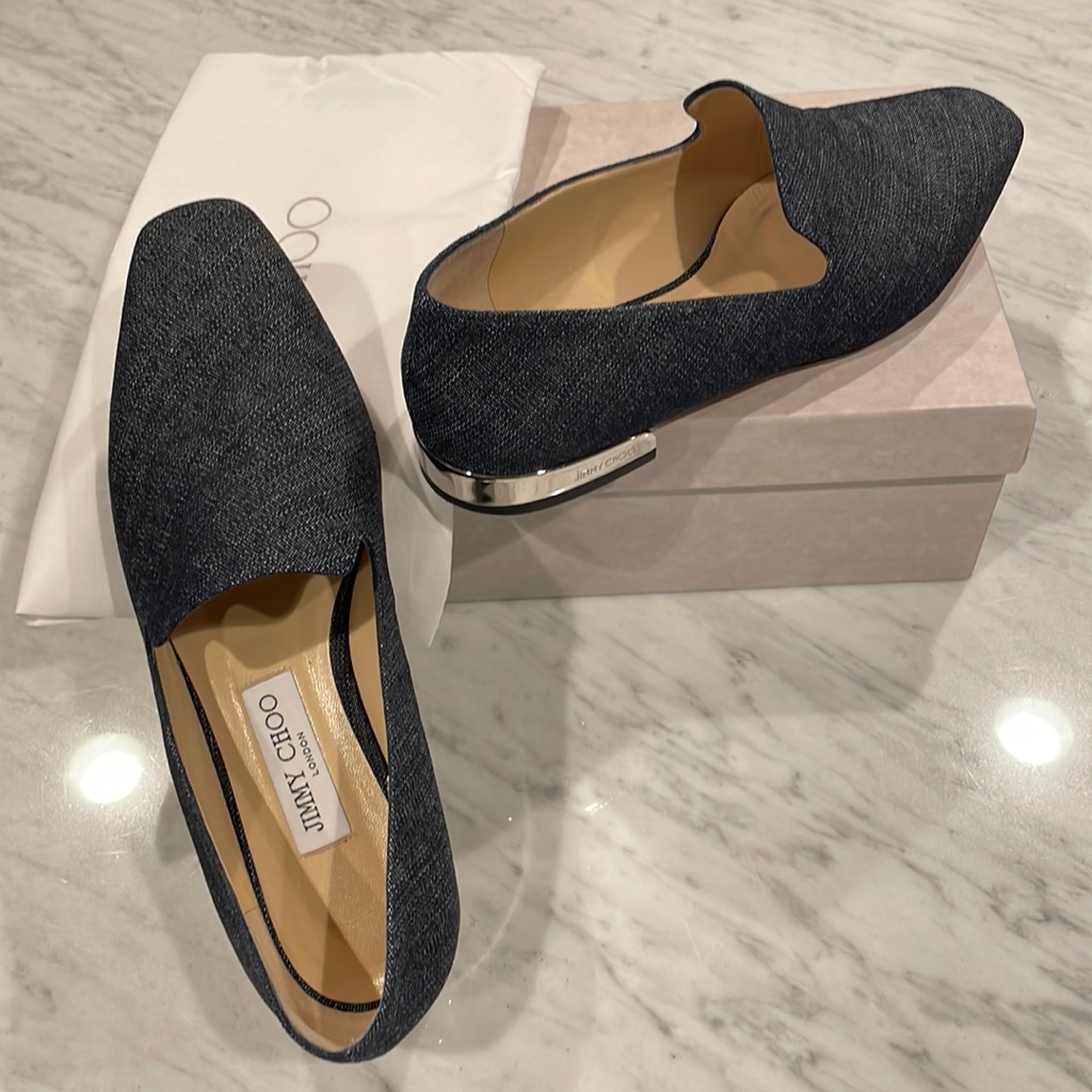 Jimmy Choo Jaida Flat Size 39.5 In Denim/Indigo. Like New, Worn Once!